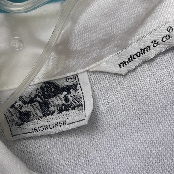 Linen Shirt Vintage White Button Down Blouse Irish Linen Embroidered Accent - Picture 11 of 16